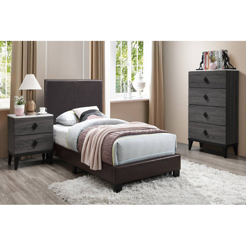 Chenevert Vegan Leather Platform Bed, Twin, Brown
