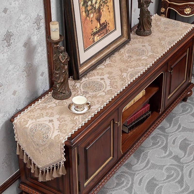 Chemin de table - Jaune - Style rétro européen à double couche de luxe pour la maison, la salle à manger, la cuisine, la commode et la décoration de fête