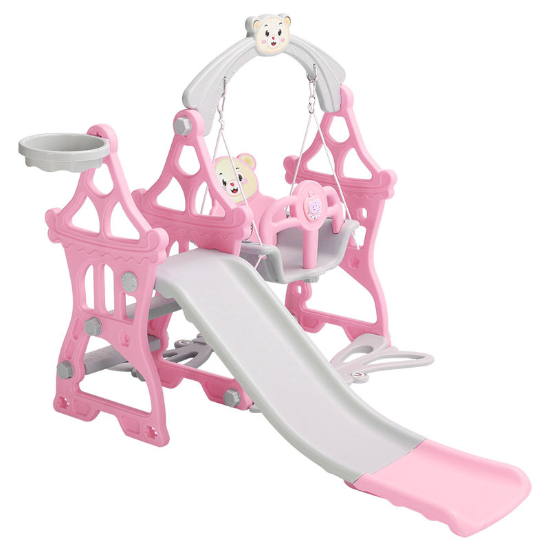 Shoaib Zoomie Kids Plastic Swing Set with 1 Swing(s) , 1 Slide(s), Pink/Grey
