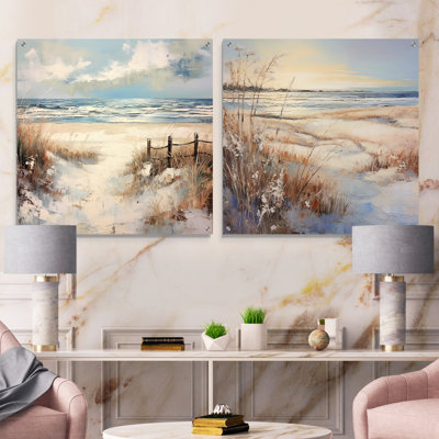 Coastal Beach Charm Retreat V - Coastal Beach Acrylic Wall Art Glass Set Of 2