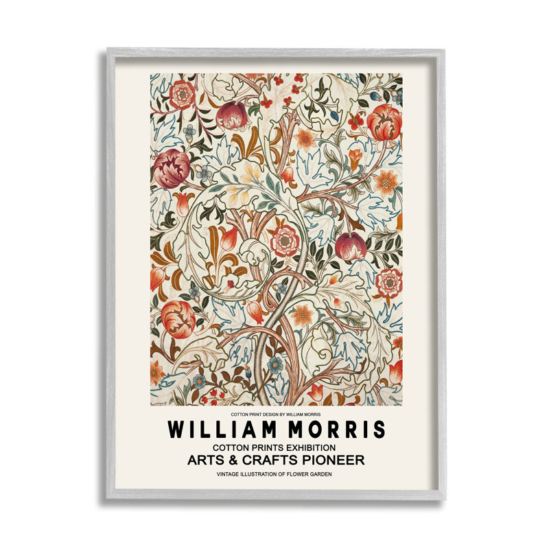 " Bold Red Flowers Pattern Intertwining Stems Text Flyer " by Ros Ruseva, 11" W x 11" H, Farmhouse Gray Framed Giclee