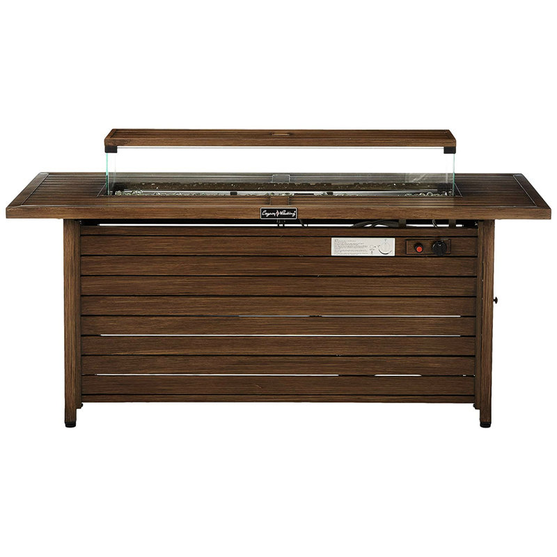 Table de foyer d'extérieur au gaz 50000BTU, 57 po rectangulaire, avec couvercle et pare-vent, jaune brun, embellissez votre terrasse de jardin, camping, fête, acier au propane rectangulaire et brun, idéal pour