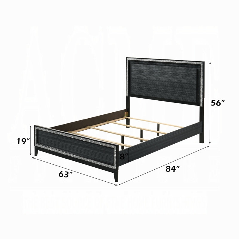 Grand lit Haiden avec DEL, Noir, Grand