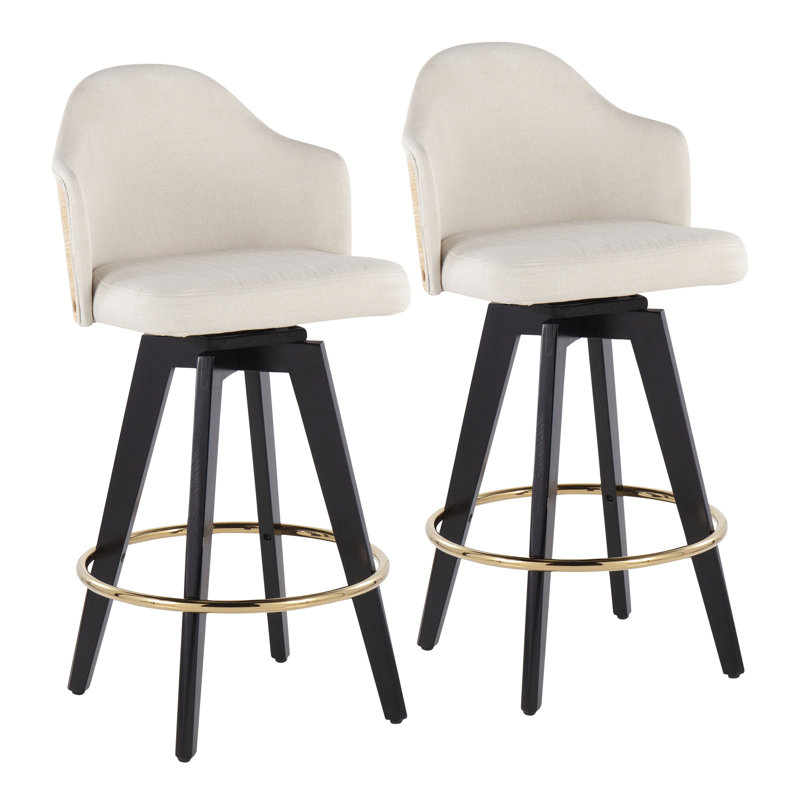 Arabelle Swivel Upholstered Counter Stool, Cream/Brown, Black/Gold, Counter Stool (26" Seat Height)