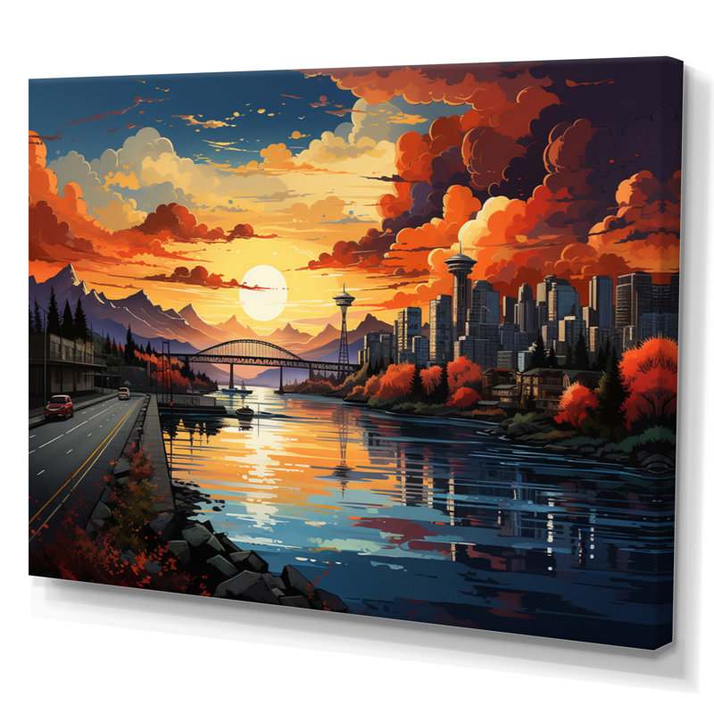 City Vancouver Sunset Popart, reproduction d'art sur toile, Toile tendue, H 24 po x l 32 po x P 1 po