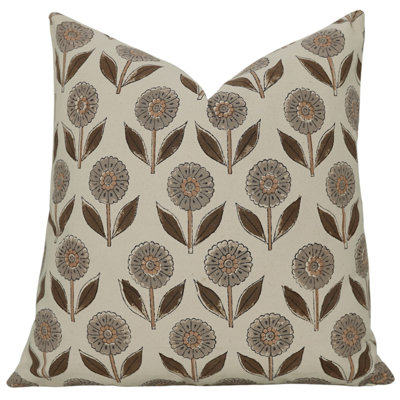 Ganda Pushp Hand Block Print Pillow Cover Artisan Made Indian Cotton Boho Cushion- 22x22 Inch