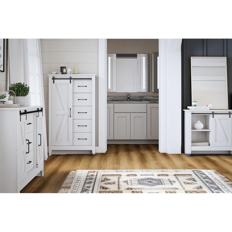 Alton 3 Drawer Dresser with Sliding Barn Doors, Magnolia Oak