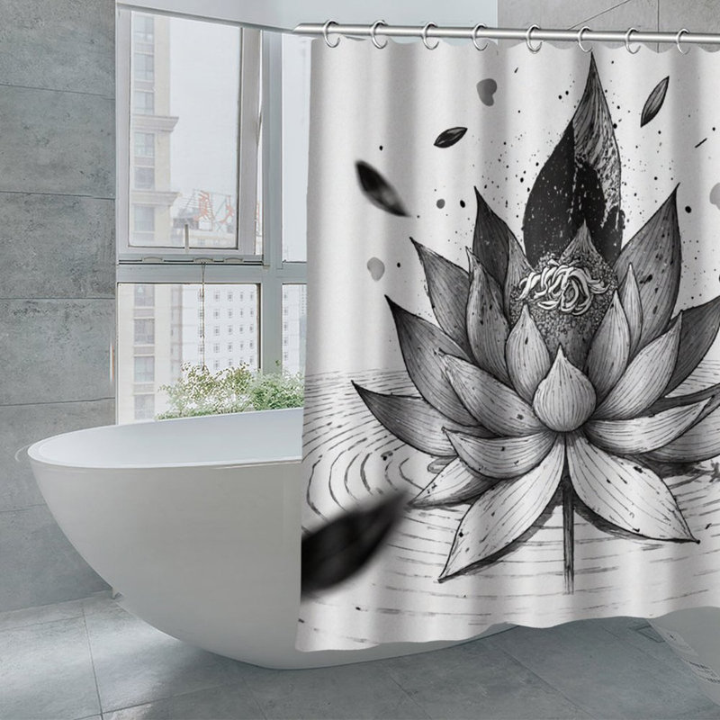 Rideaux de douche à motif floral noir et blanc pour salle de bain 71 po x 71 po, Motif floraux gris