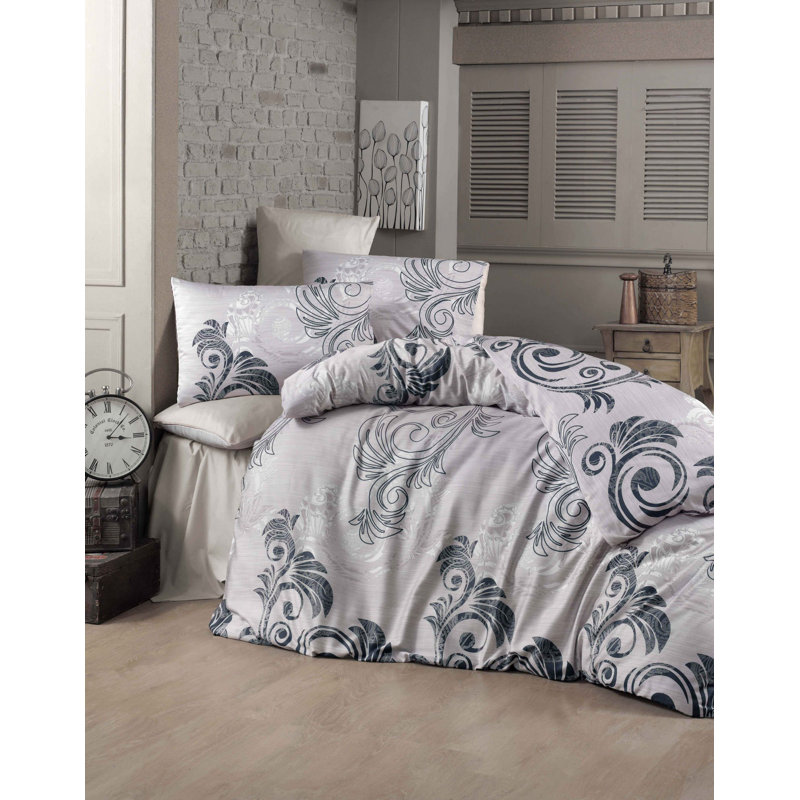 100% Cotton Ranforce King Quilt Cover Set, Dusty Rose & Black/White, 78.7 x 86.6 inches | 145 Thread Count, Machine Washable, Envelope & Button Closure | Soft, Durable & Elegant Bedding for Modern Bedrooms