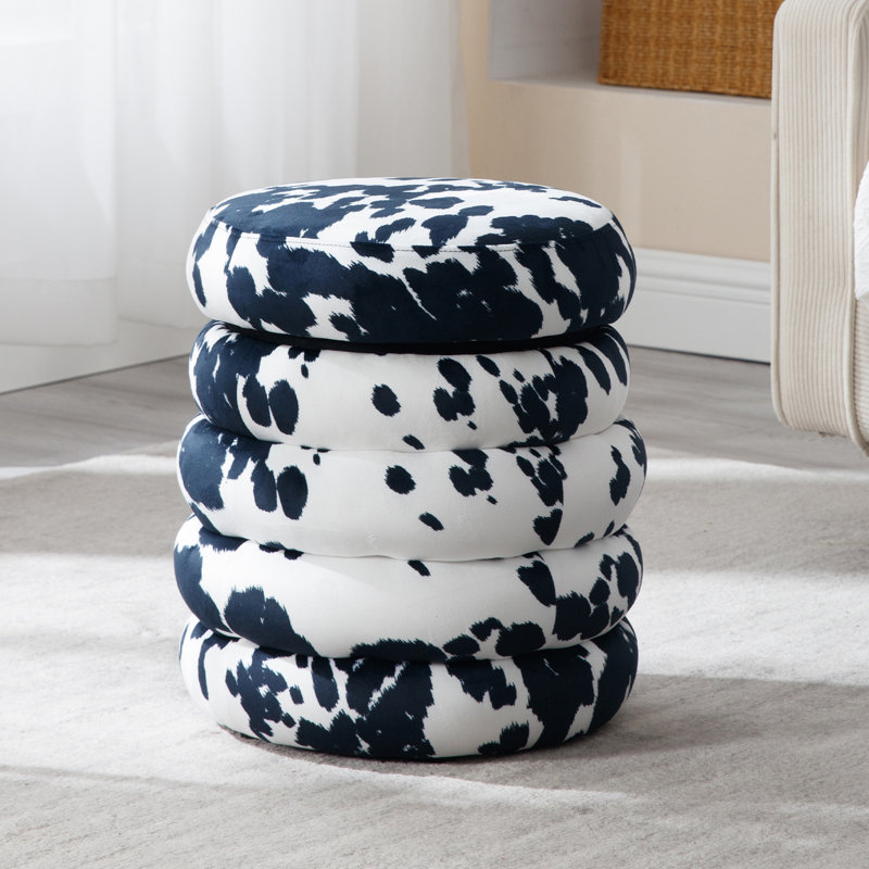 Repose-pieds de rangement rembourré avec côté rond pour le salon, le vestibule et la chambre à coucher, Vache