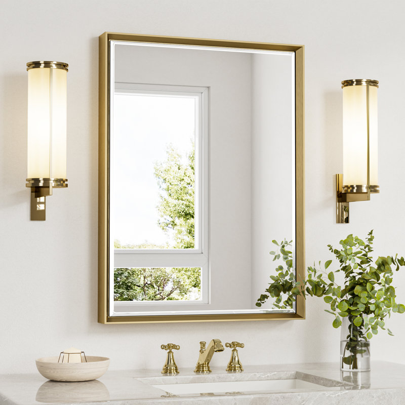 Miroir de salle de bain mural Lohoski, Or, 32 po x 24 po