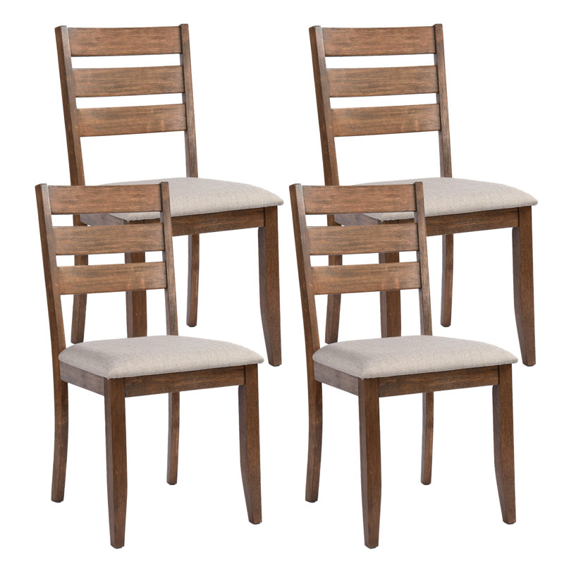 Archy 17" wide Rustic Farmhouse Solid Wood Ladder Back Upholstered Dining Side Chair, Caramel