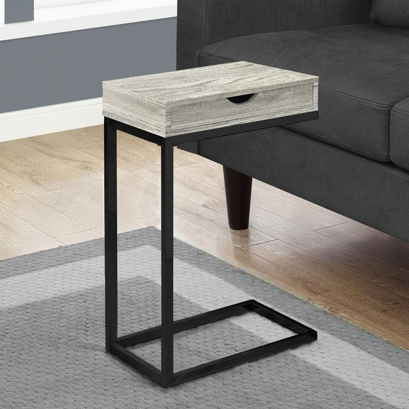 End Table with Storage, Gray, Black, 24.5" H x 15.75" W x 10.25" D