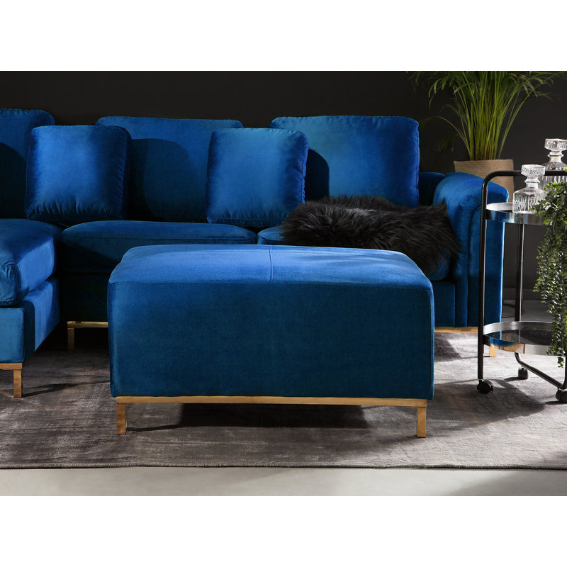 Frances 95cm Wide Velvet Rectangle Footstool Ottoman, Blue, Gold