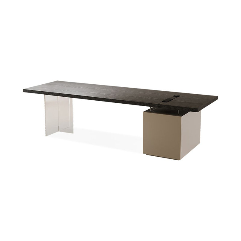 Bureau rectangulaire en bois manufacturé noir + bois transparent + acrylique avec 2 tiroirs