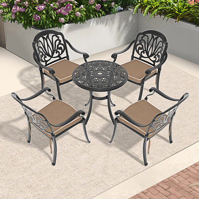 Ensemble de 5 ensembles de patio en fonte d'aluminium avec coussins confortables