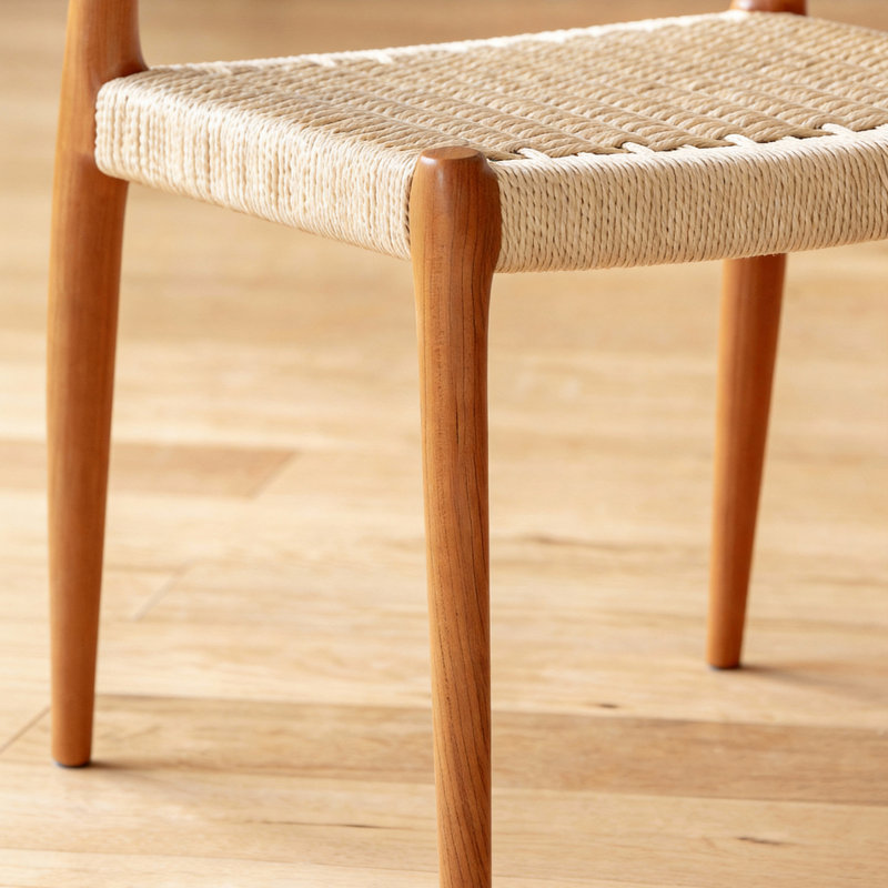 Mid-Century Modern 100% Solid Cherry Wood Dining Chair With Hand-Woven Paper Cord Seat, Ergonomic Slatted Backrest, Smooth Sanded Finish