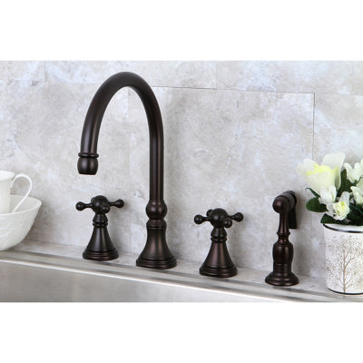 Kingston Brass Governor Double-Handle 4-Hole Widespread Kitchen Faucet with Brass Sprayer