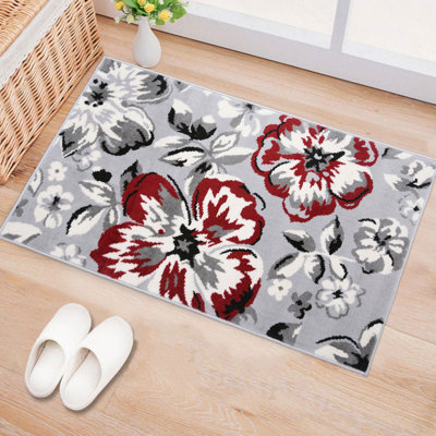Rooshi Floral Gray/Red Area Rug