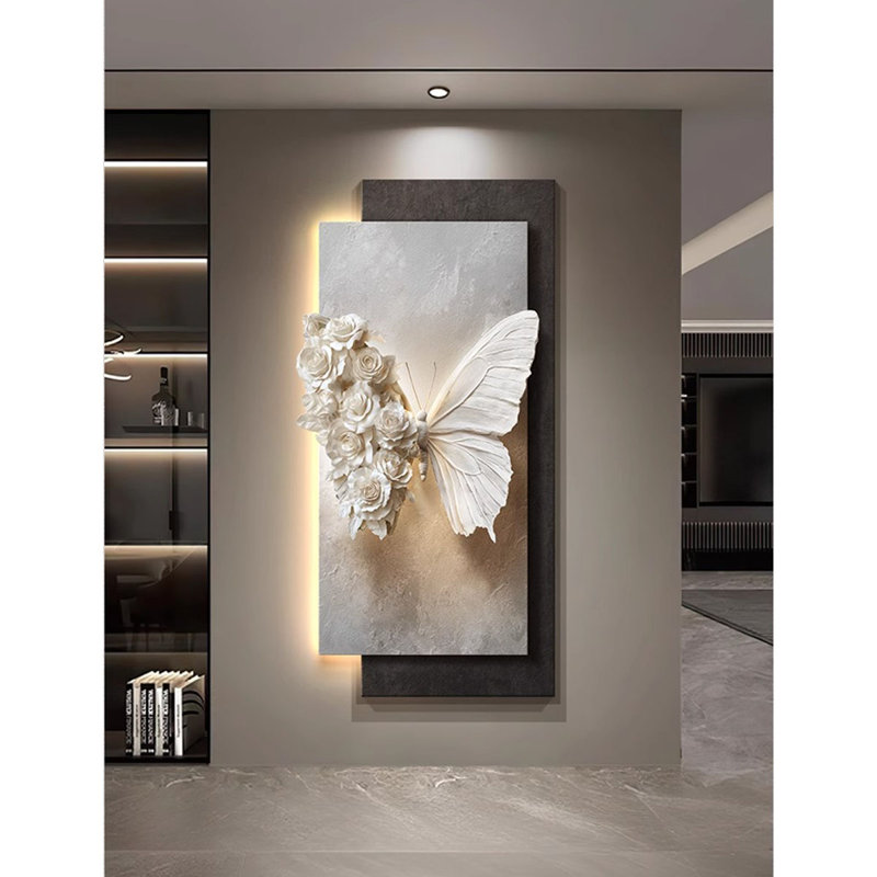 Art mural 3D grès rose à DEL, H 47,24 po x l 23,62 po x P 1,57 po, Brun / Blanc