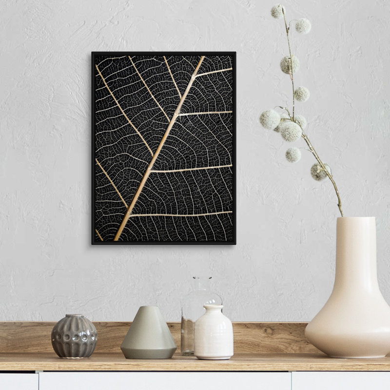 Feuilles de feuilles, art mural, H 18 po x l 14 po, Toile encadrée noire