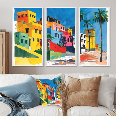 Paysage coloré de la ville d'Egypte en été - ensemble d'art mural de bâtiments de la ville