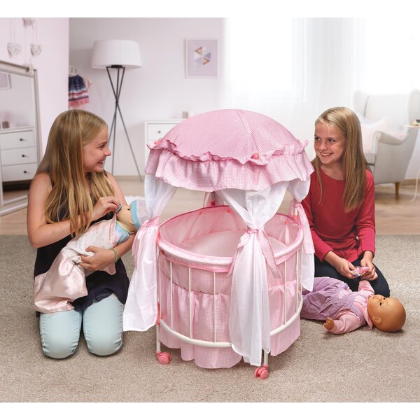 Badger Basket Co. Majesty Baby Bassinet with Canopy - White and Pink  Bedding