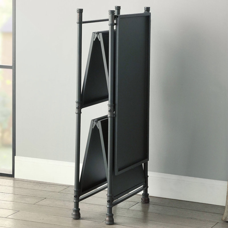 3 Tier Folding Console Table, Sandy Black Hand-Brushed Finish