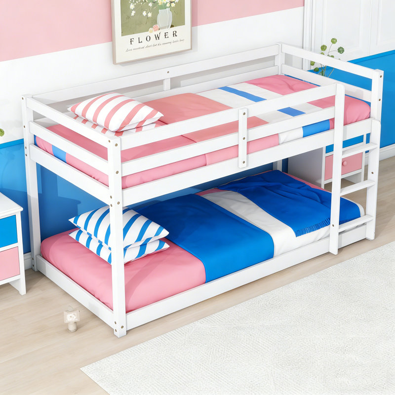 Twin Over Twin Solid Wood Bunk Beds With Ladder, White