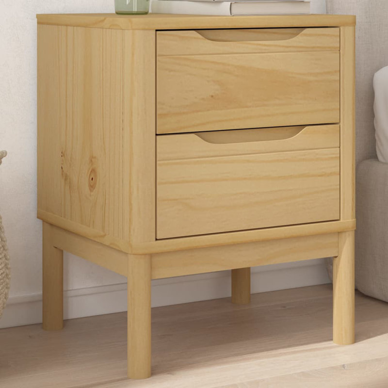 Paycen 45cm W Solid Wood Bedside Table, Wax Brown