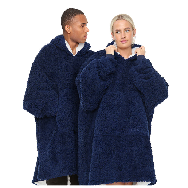 Oversized Teddy Fleece Hoodie Blanket for Adults with Hood and Kangaroo Pocket, Ultra Soft Wearable Hooded Blanket, One Size