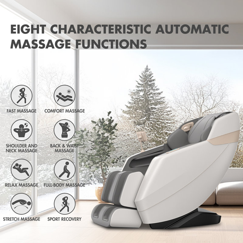 White Faux Leather Full Body Massage Recliner with Bluetooth Speaker