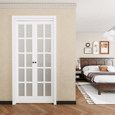 Solid Manufactured Wood And Glass Pivot-French Door With Installation Hardware Kit