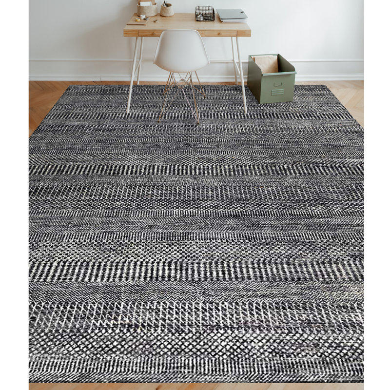 Tapis gris anthracite noué à la main, Rectangle de 10 pi x 14 pi