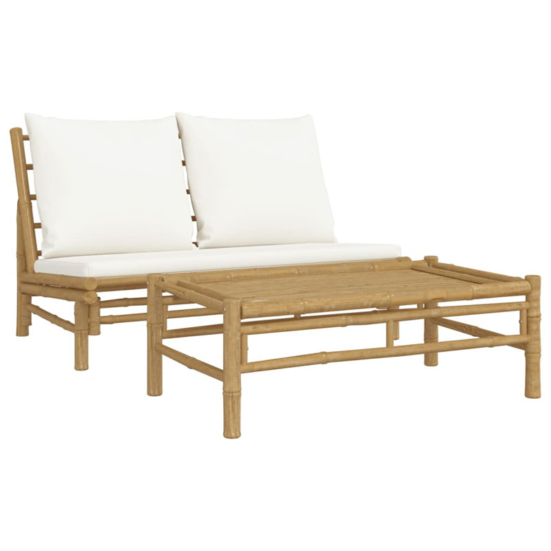 Ensemble de salon de patio 2 pièces Bay Isle Home ™ avec coussins blanc crème en bambou, Blanc crème