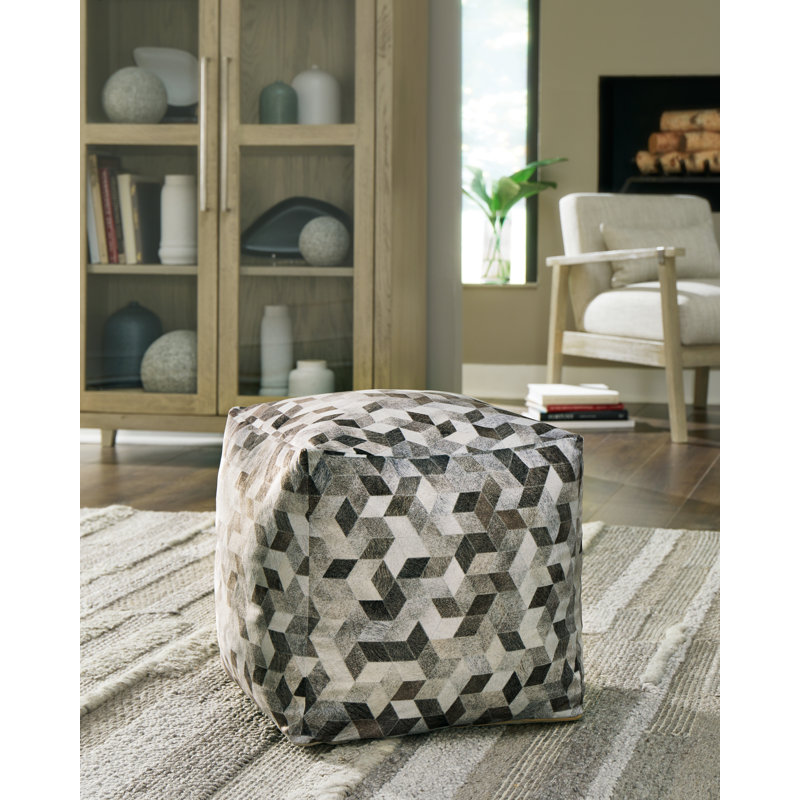 Geometric Gray and Brown Faux Hair Pouf