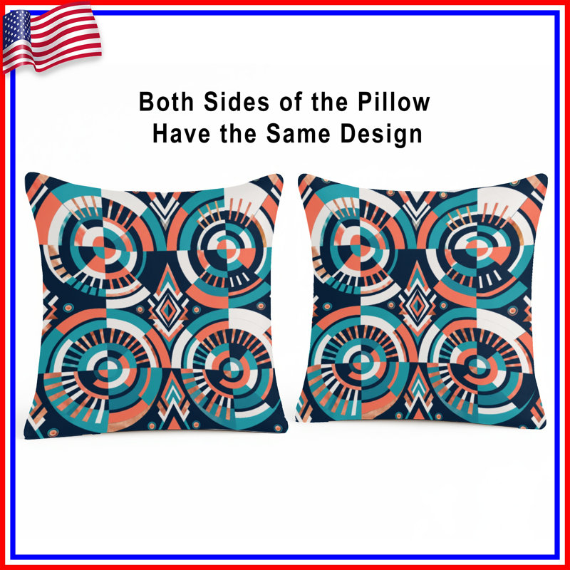 Geometric Circular Pattern Double Sided Throw Pillows, 18 x 18 inches
