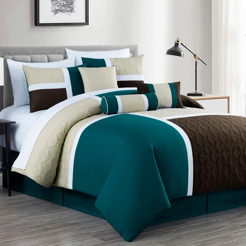 Upland Patchwork 7 Piece Comforter Set, King Comforter + 6 Additional Pieces, Teal