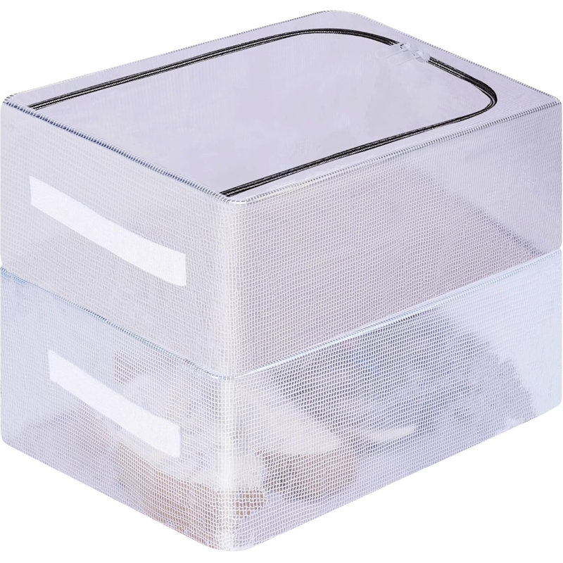 Boîtes de rangement empilables de 16 pouces avec couvercles transparents et cadre en métal, paquet de 2