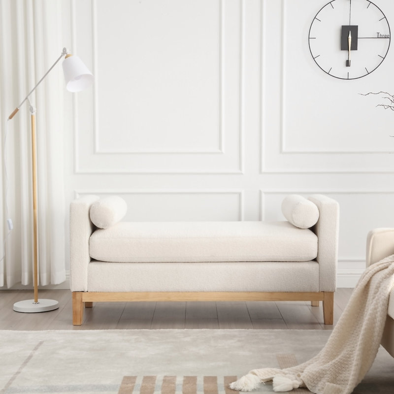 Rhile Boucle Upholstered Bench, Ivory
