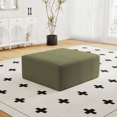 27.55'' Inch Oversized Ottoman For Couch, Corduroy Upholstered Footrest With Compressed Memory Foam, Modular Sectional Cloud Pouf, DIY Combination, Green