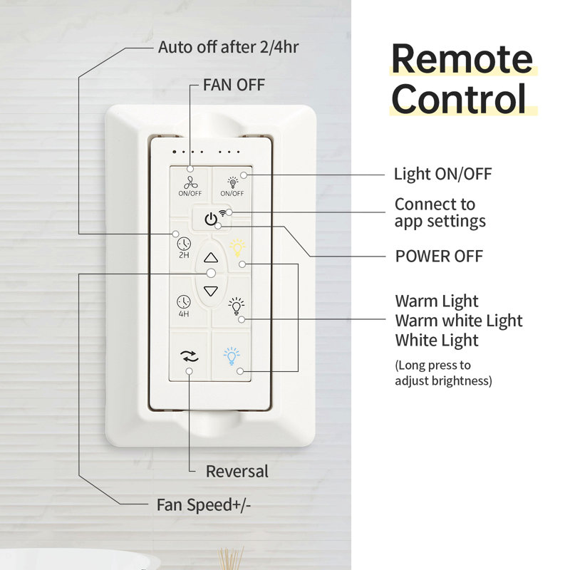 76 Inch Ceiling Fan With Lights Remote Control 8 Solid Wood Blades With 18W Dimmable Led Light