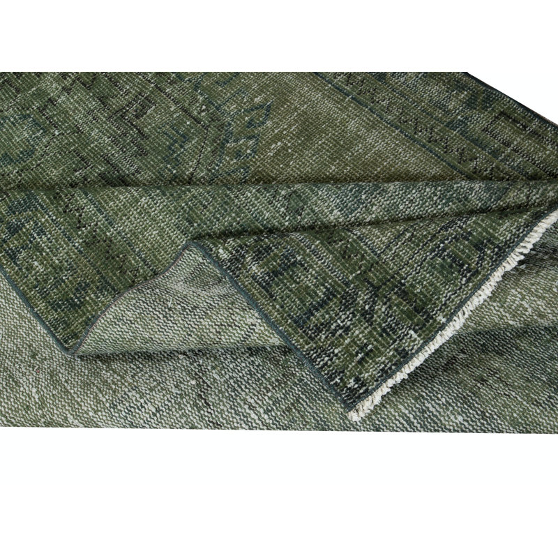 Tapis turc moderne pour couloir 4 x 11,7 pi. Tapis de couloir fabriqué à la main en vert