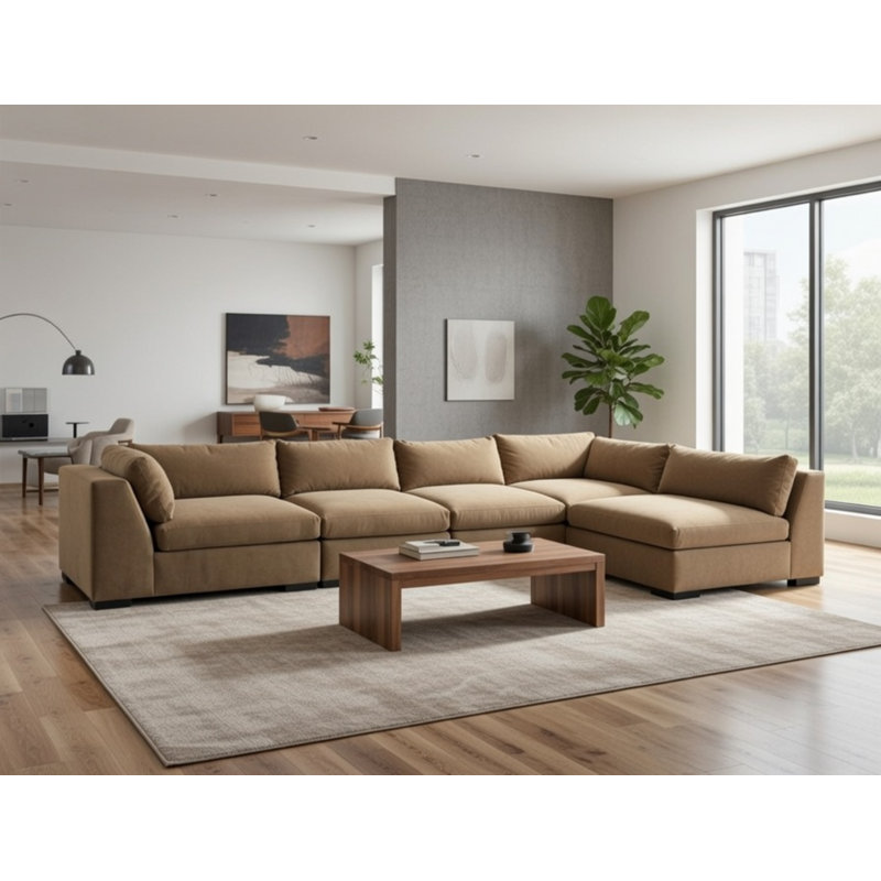 Tori 136" 5-Piece Modular Sectional, Gold Polyester Blend