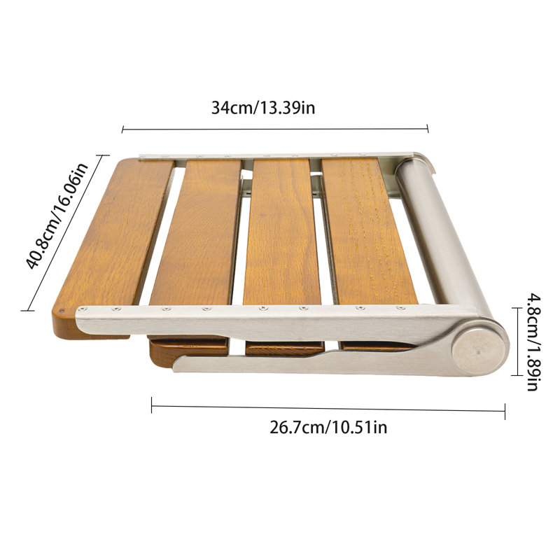 Wall-Mounted Foldable Wood Shower Bench Seat