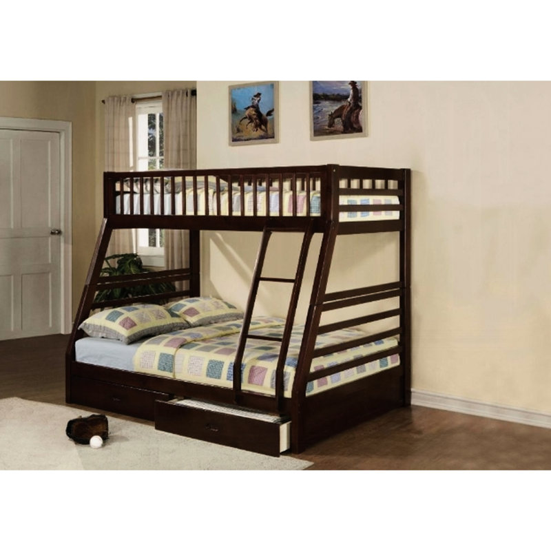 Lit superposé simple / double en bois avec 2 tiroirs et 57,47 po Profondeur Taille avant droit