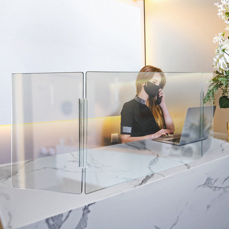 Grand bouclier de protection en PLEXIGLASS pliable en acrylique transparent de 53,5 po de largeur x 23,5 po de hauteur, protège-éternuement, barrière personnelle, hauteurs réglables pour passer au bas