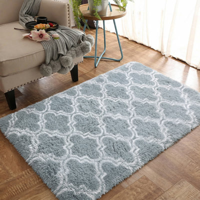 Tapis gris antidérapant à poils longs lavable