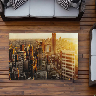 New York City at Sunset Yellow Bedroom Outdoor Area Rug