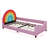 Colorful Velvet Rainbow Twin Upholstered Platform Bed With Rainbow-Shaped Headboard